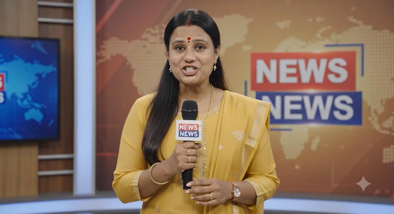 News reporter holding microphone